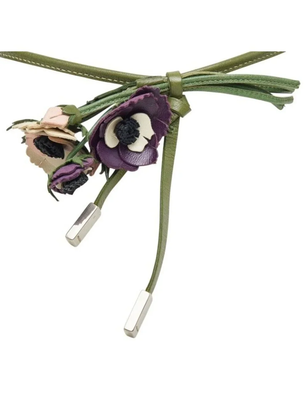 Prada Flower Motif Choker Necklace Bracelet Purple Ivory Green Leather